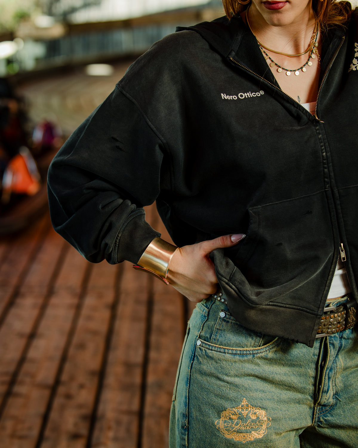 Kala Zip Hoodie Washed Black