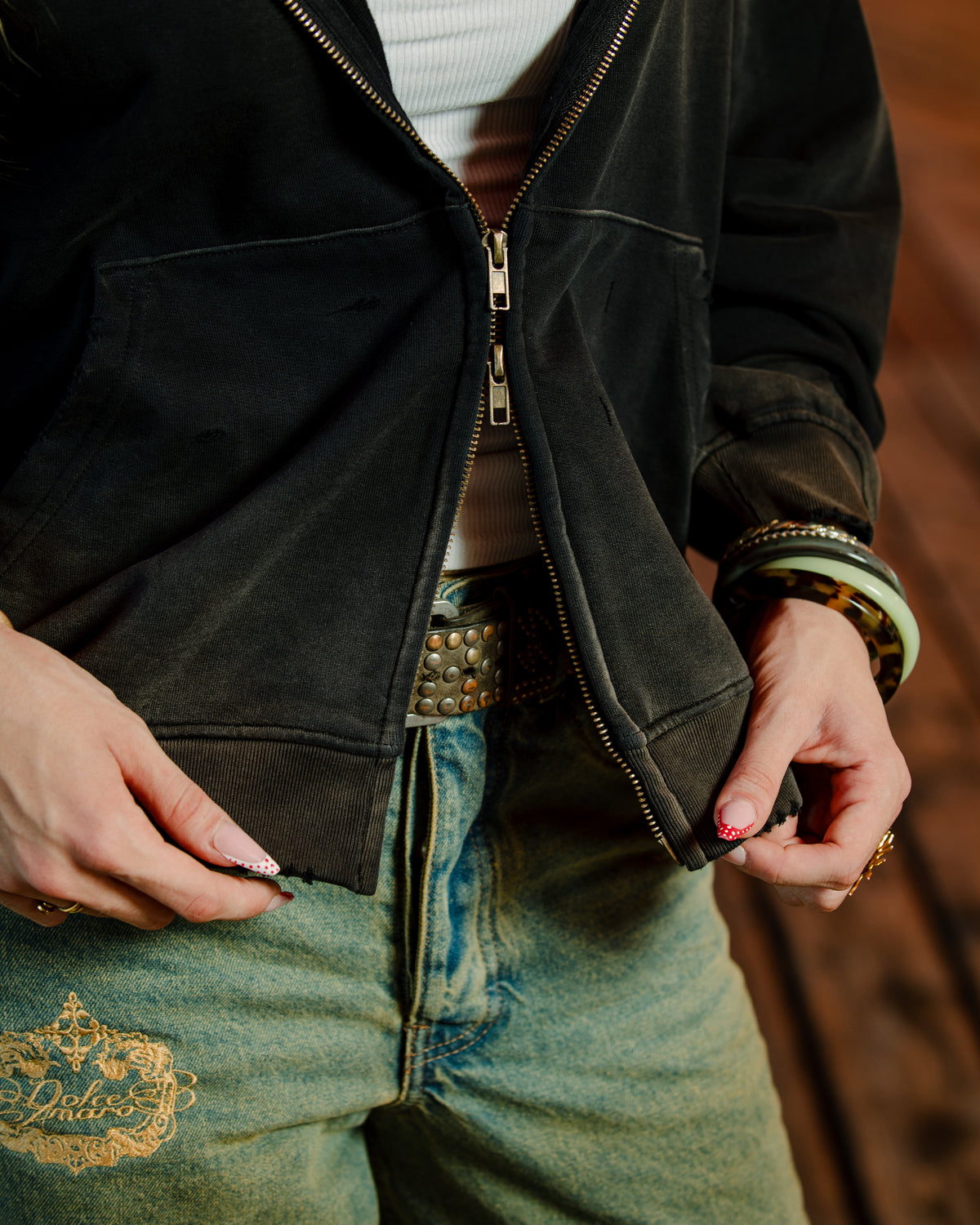 Kala Zip Hoodie Washed Black
