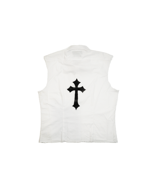 Distressed Cross Shirt - Cropped Fit White