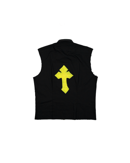 Distressed Cross Shirt - Cropped Fit Black